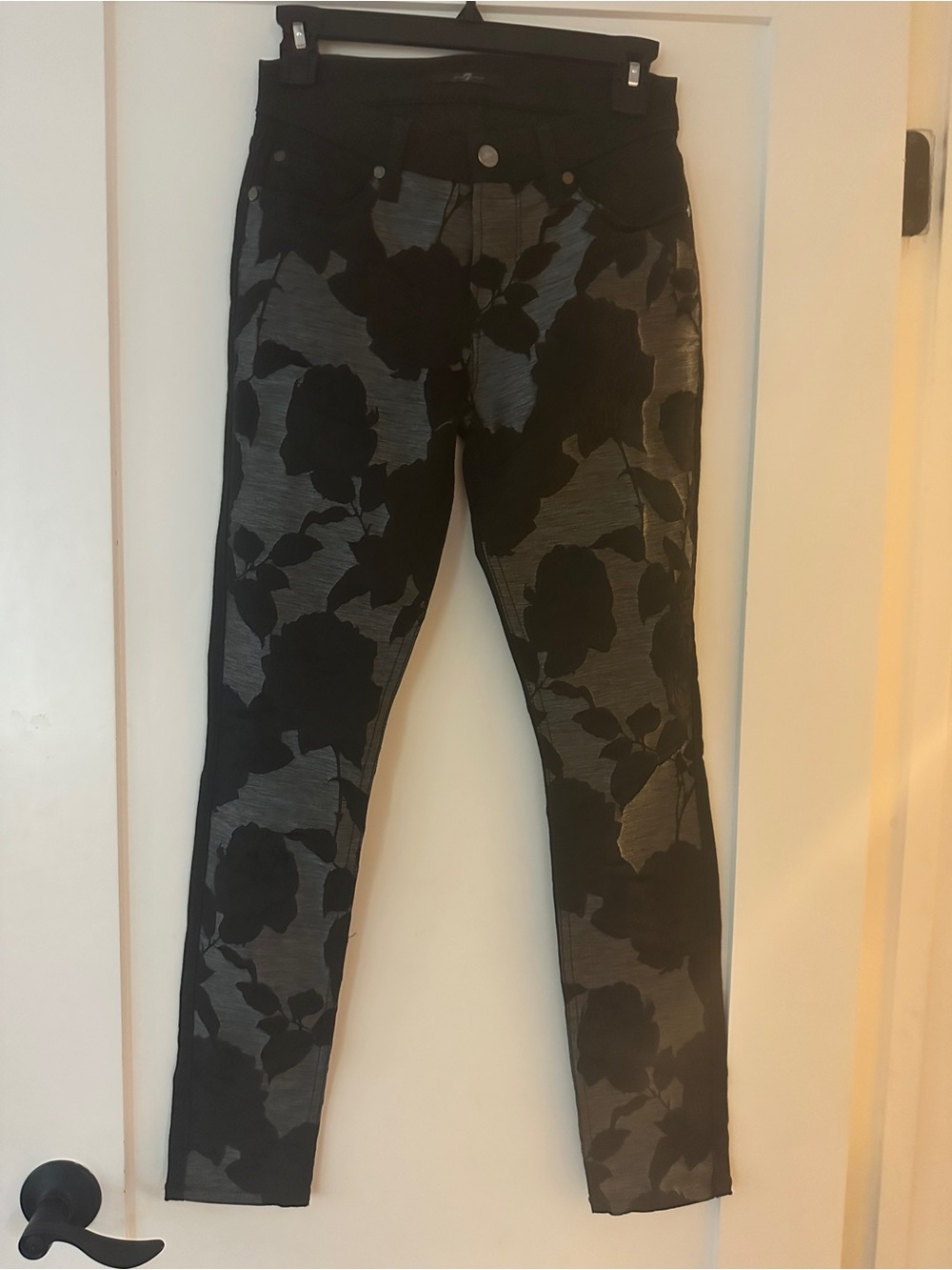 7 For All Mankind Black Floral Skinny Jeans